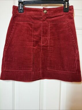 H&M Red Corduroy Mini Skirt with Front Patch Pockets